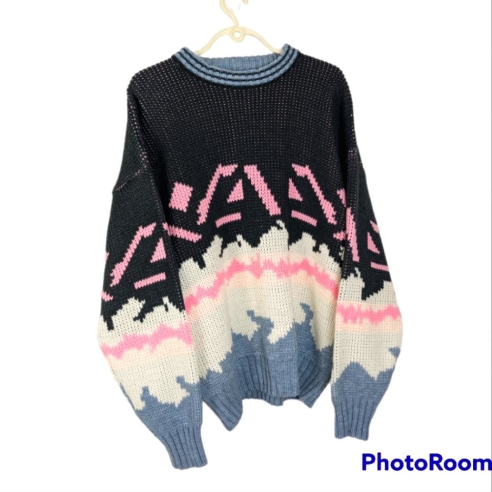 Vintage Cozy  Colourful Funky Acrylic Oversized Sweater sz Large